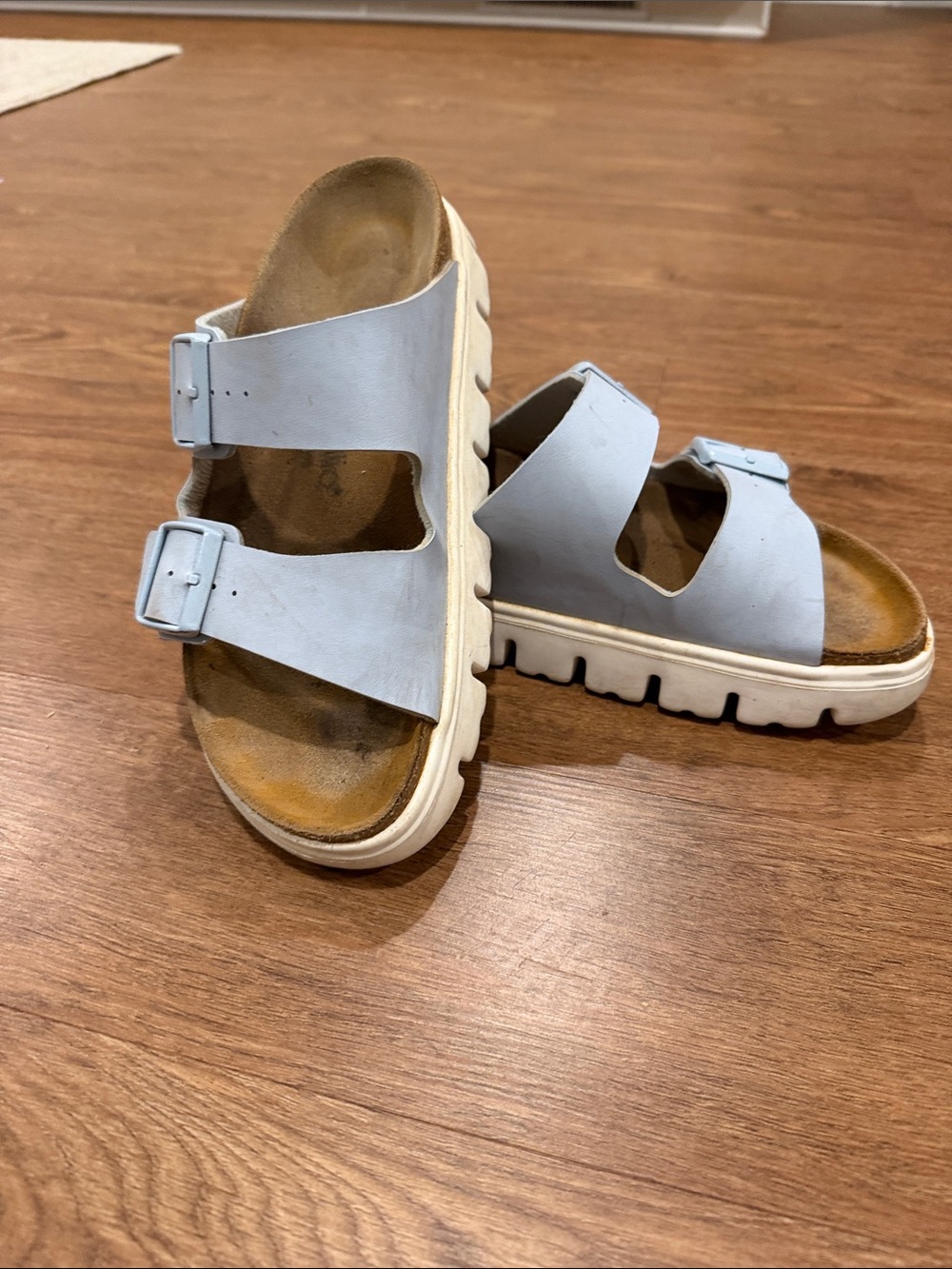 Birkenstock Light Blue Double Buckle Platform Sandals